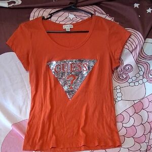 Guess Red Tee with Silver Logo